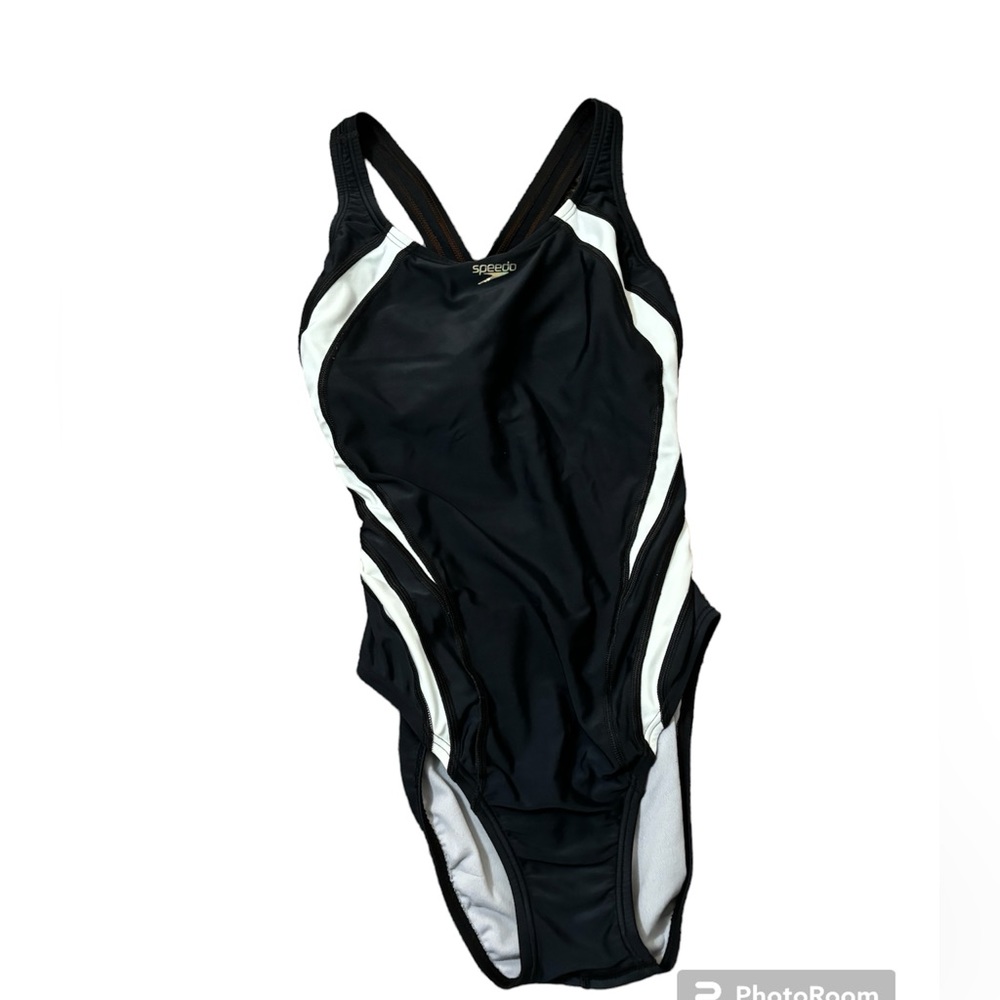 Speedo Crossback Bathingsuit One Piece Black&White Size 8 - Picture 1 of 5